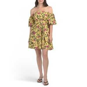 BEYOND BY VERA Yellow Multi Leah Off The Shoulder Mini Dress